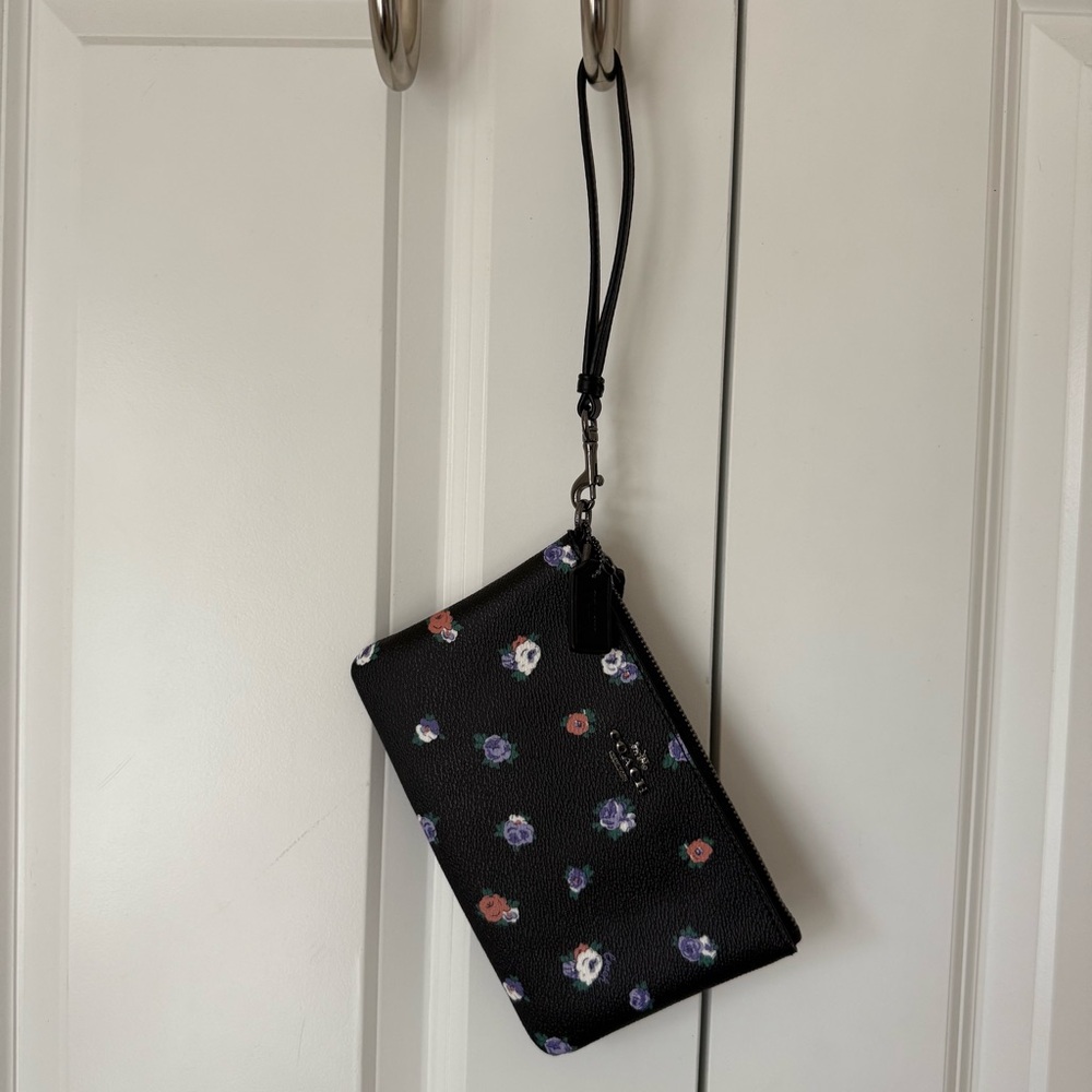 Coach Black Wristlet with Floral Design